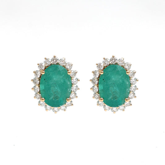 Emerald Halo 18K Natural Diamond Yellow Stud Earrings