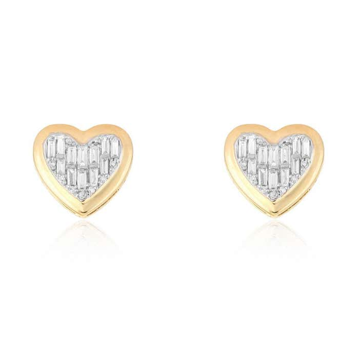 Pure Baguette Diamond Stud Earrings in 14K Yellow Gold