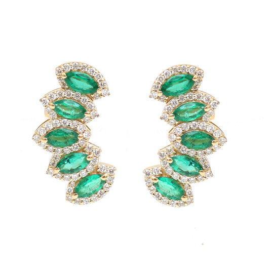 Emerald 18K Natural Diamond Yellow Gold Ear Climber Earrings