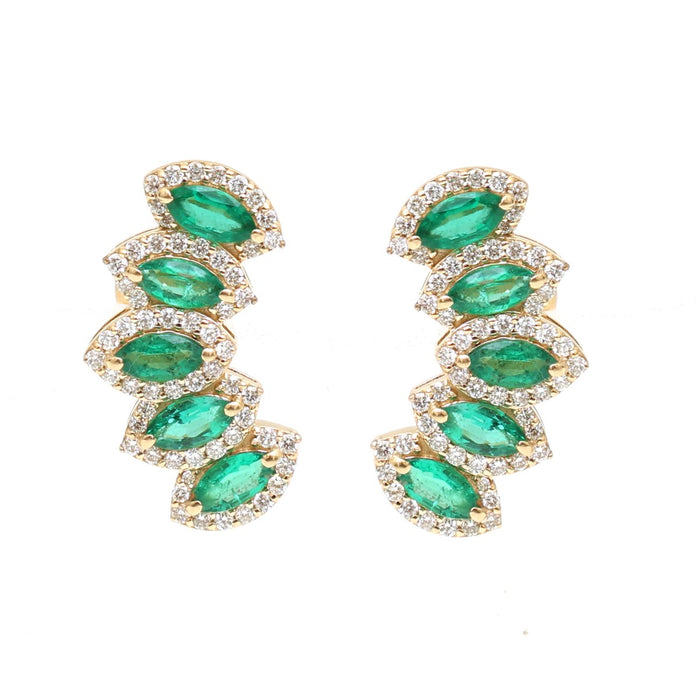 Emerald 18K Natural Diamond Yellow Gold Ear Climber Earrings