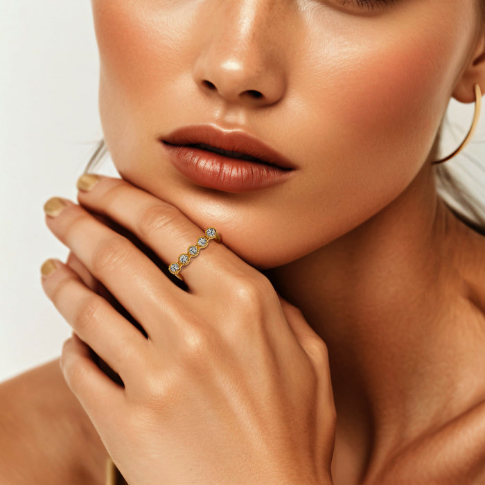 Round Diamond Pave Set Beaded Ring in 14K Yellow Gold