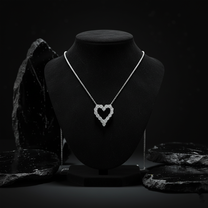 Cushion Cut Open Heart Diamond Necklace in 14K White Gold