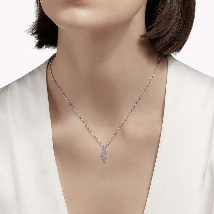 Diamond Israel Map Style Necklace in 14K White Gold