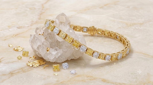 8.00 CTW Princess Cut Lab-Grown Yellow & White Diamond Tennis Bracelet