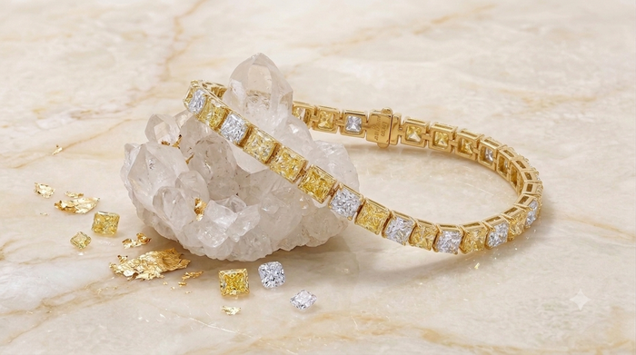 8.00 CTW Princess Cut Lab-Grown Yellow & White Diamond Tennis Bracelet