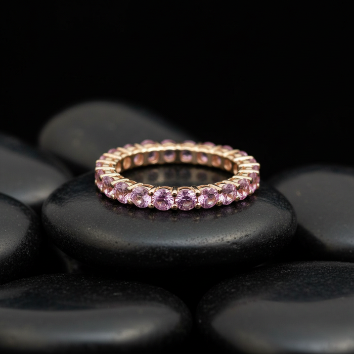 Delicate Pink Sapphire Eternity Band 14K Gold Ring
