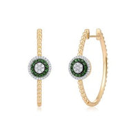 Sapphire Hoops Diamond Earrings in 14K Yellow Gold