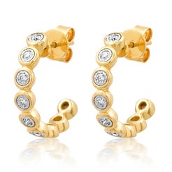 Bubble Bezel Diamond Half Hoop Earrings in 14K Yellow Gold