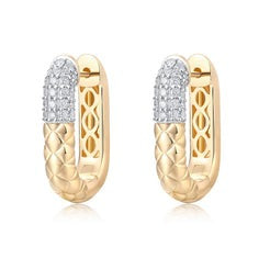 Two Tone Quilted Diamond Accent Earrings in 14K Yellow Gold