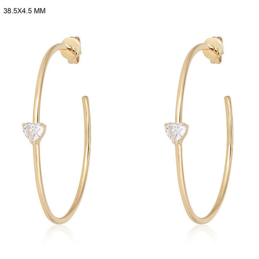 Open Heart Solitaire Hoop Earrings in 14K Gold