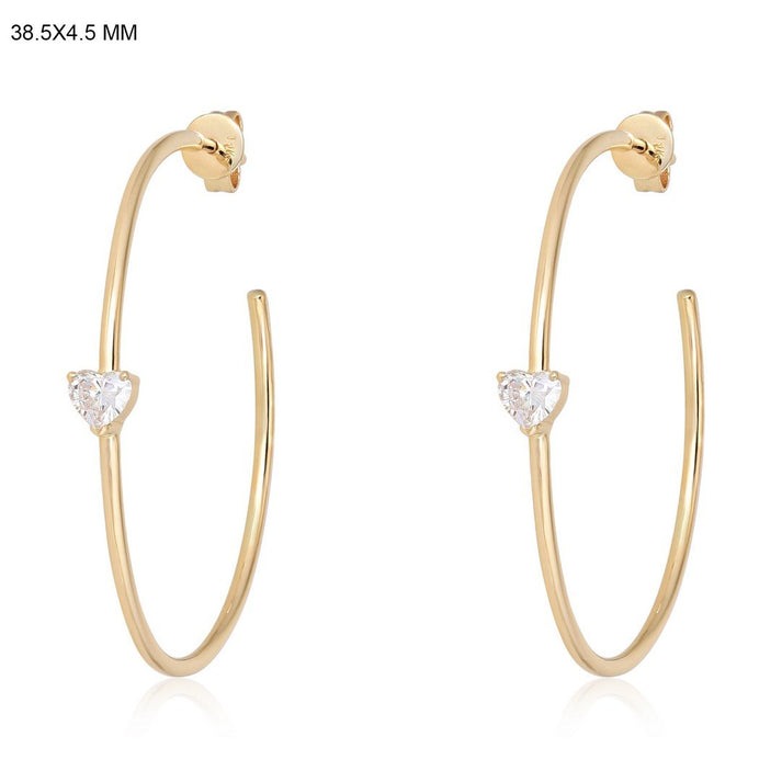 Open Heart Solitaire Hoop Earrings in 14K Gold
