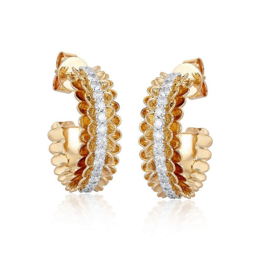 Scalloped Diamond Hoop Earrings in 14K Yellow Gold