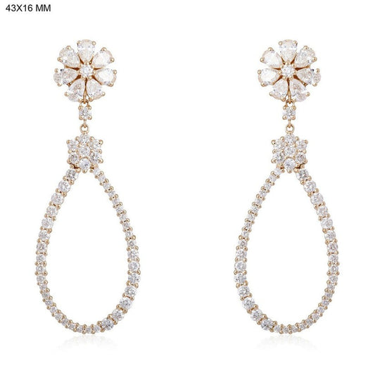 Floral Teardrop Statement Drop Earrings in 14K Yellow Gold
