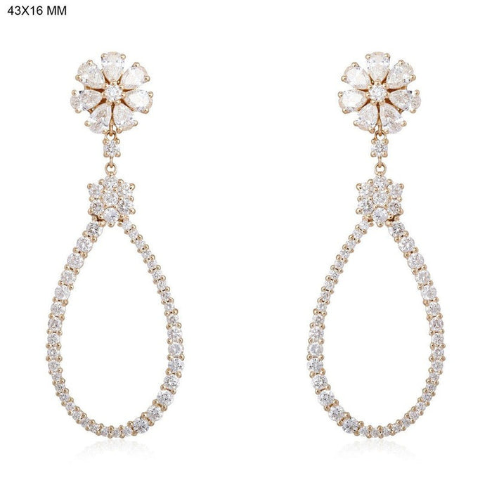 Floral Teardrop Statement Drop Earrings in 14K Yellow Gold