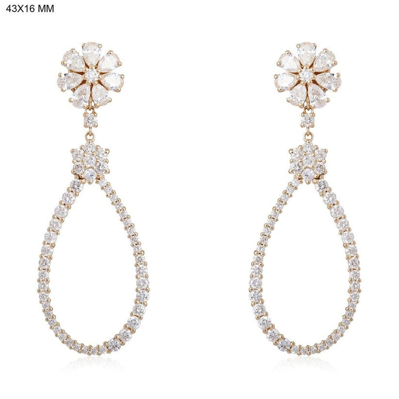 Floral Teardrop Statement Drop Earrings in 14K Yellow Gold