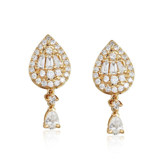 Reverie Diamond Halo Drop Earrings in 14K Yellow Gold
