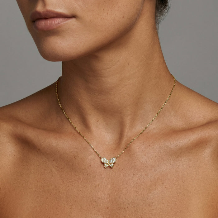 Nature Inspired Butterfly Diamond Pendant Necklace in 14K Gold