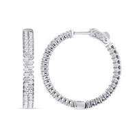 Double Row Round Diamond Hoop Earrings in 14K White Gold