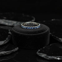 Beautifully Shades Blue Sapphire 14K Diamond Band Ring