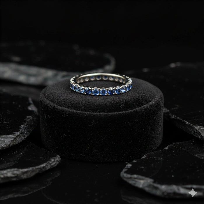 Beautifully Shades Blue Sapphire 14K Diamond Band Ring