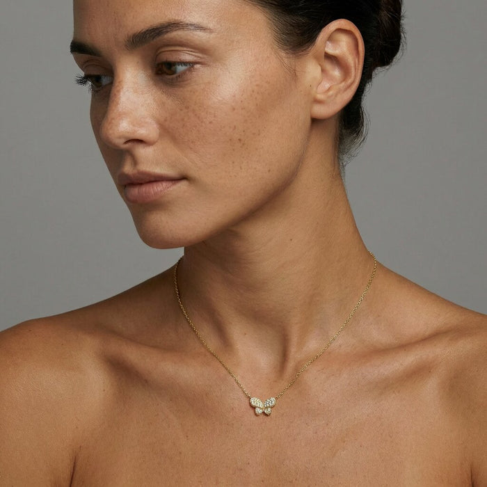 Nature Inspired Butterfly Diamond Pendant Necklace in 14K Gold
