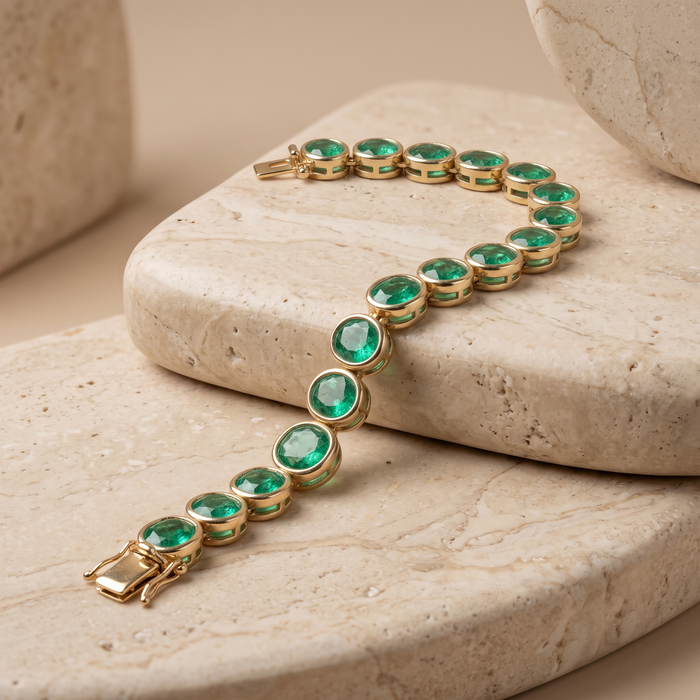 Brilliant Green 14 Oval Emerald & Yellow Gold Bracelet