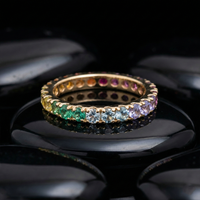 Rainbow Sapphire Eternity 14K Gold Band Ring