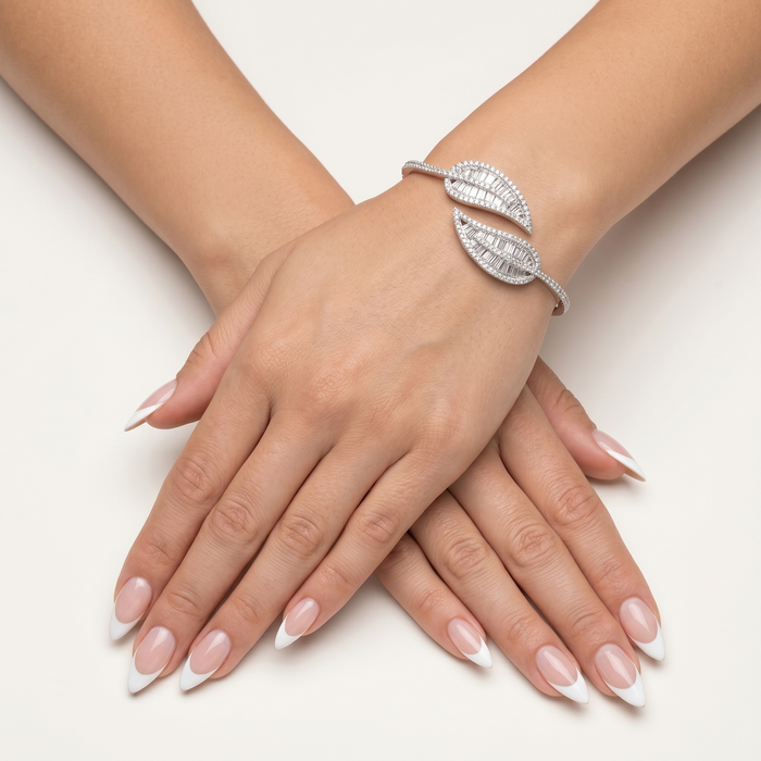 Double Marquise Leaf Diamond Bangle in 18K White Gold