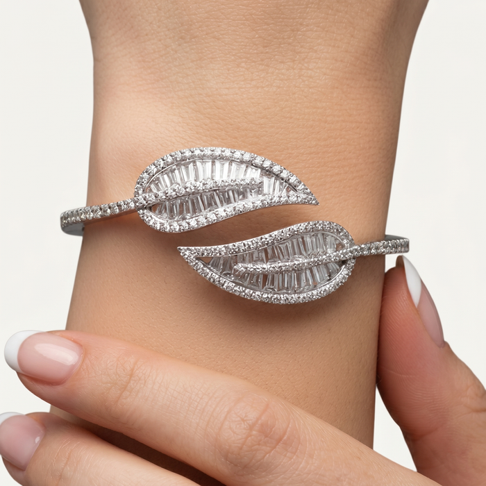 Double Marquise Leaf Diamond Bangle in 18K White Gold