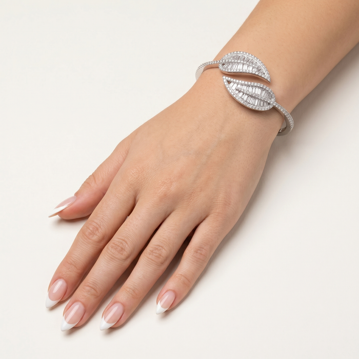 Double Marquise Leaf Diamond Bangle in 18K White Gold