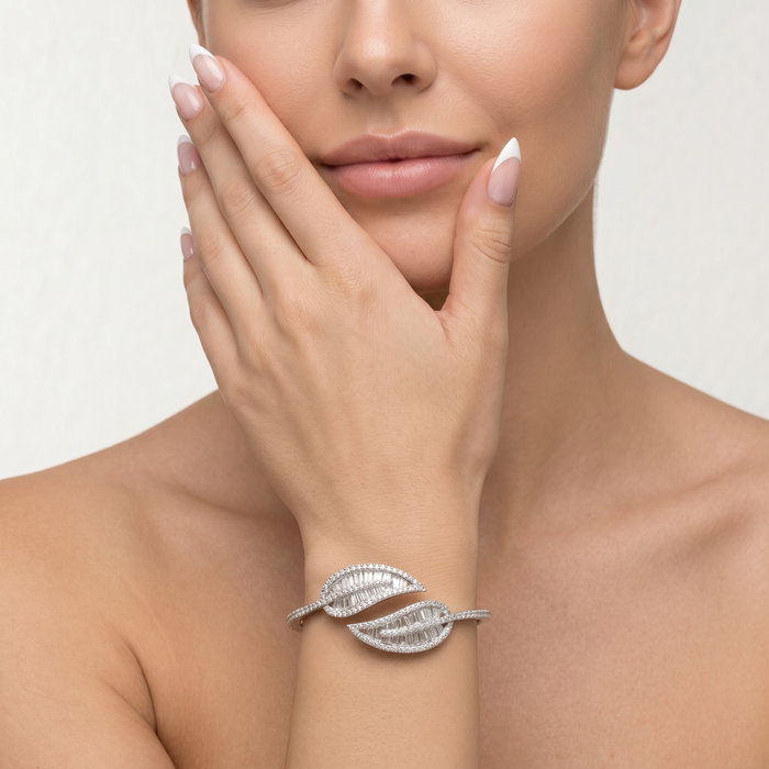 Double Marquise Leaf Diamond Bangle in 18K White Gold