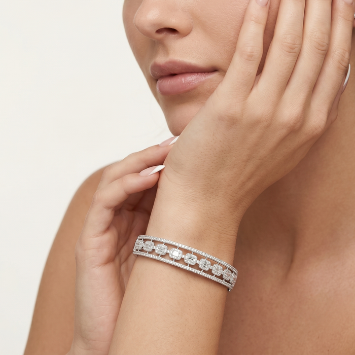 Essence Baguette Diamond Bangle Bracelet in 18K White Gold