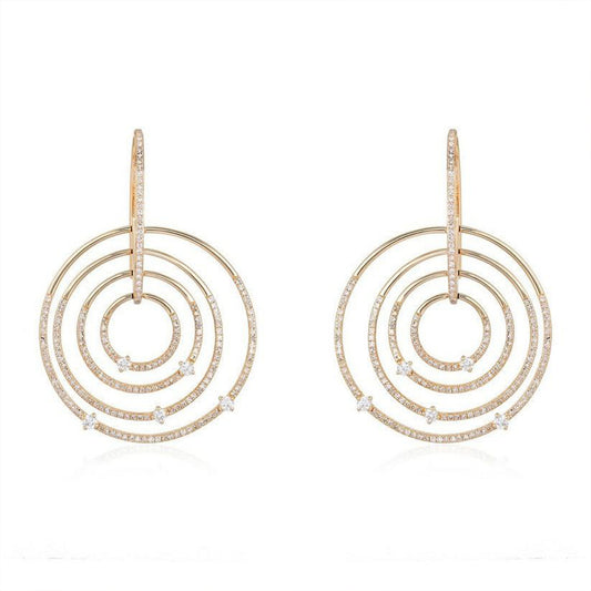 Concentric Circle Diamond Drop Earrings in 14K Yellow Gold
