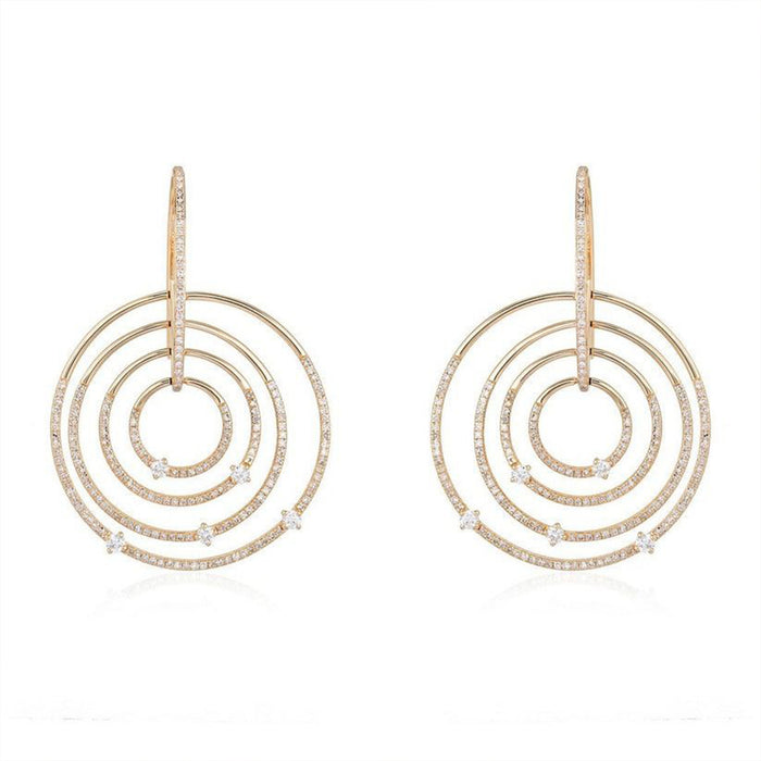 Concentric Circle Diamond 14K (or 18k upon request) Yellow Gold Drop Earrings