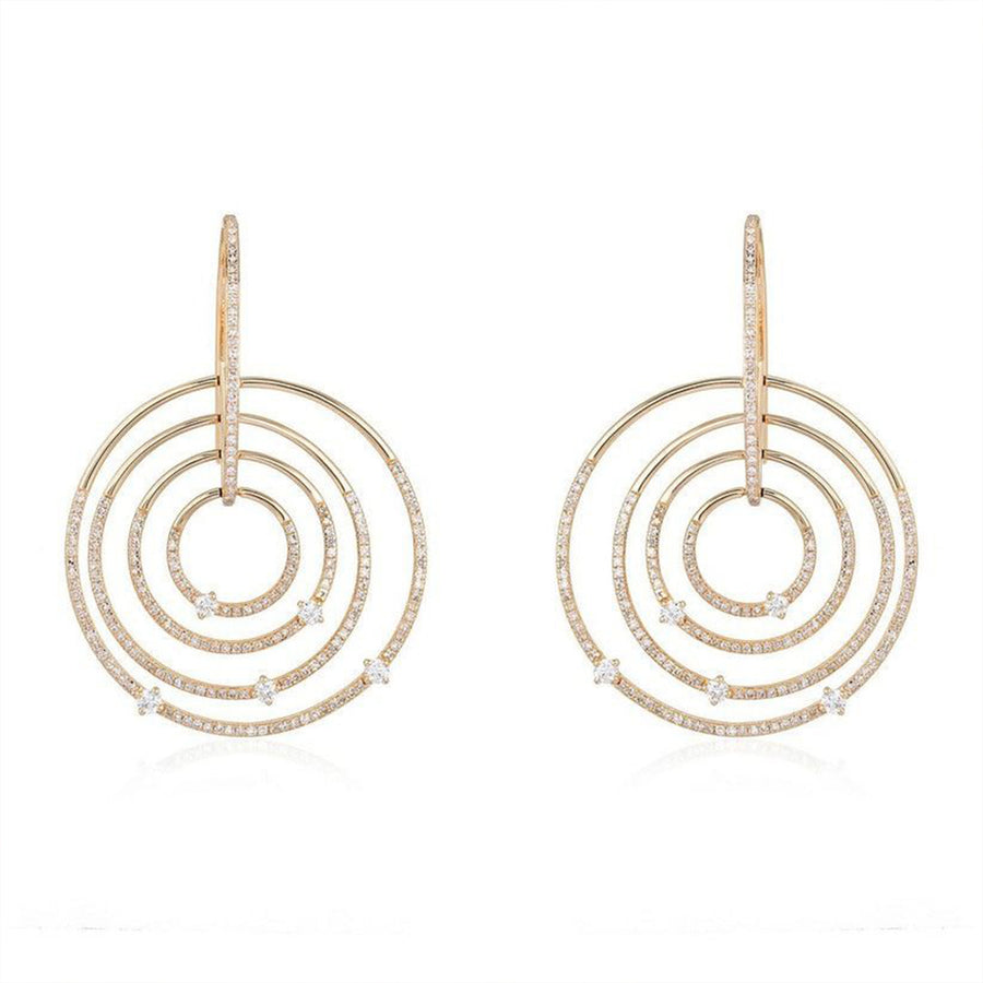 Concentric Circle Diamond Drop Earrings in 14K Yellow Gold