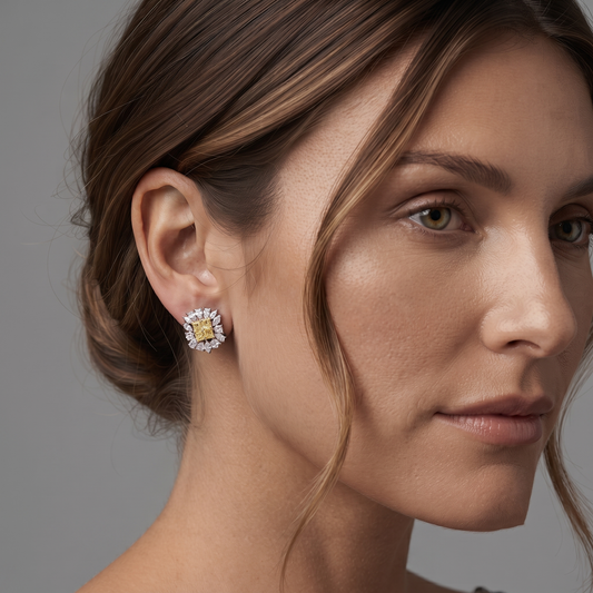 Sunflower Inspired Fancy Yellow Diamond Earrings