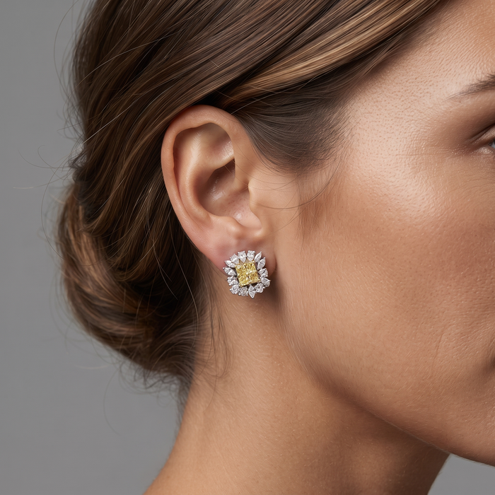 Sunflower Inspired Fancy Yellow Diamond Earrings