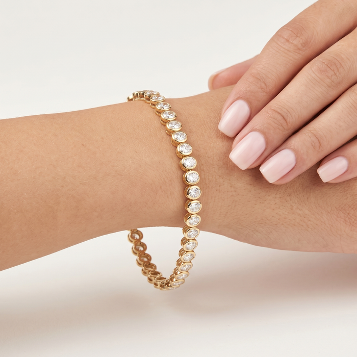 Half Emerald Diamond Tennis Bracelet in 14K Yellow Gold