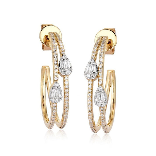 Triple Pear Drop Hoop Earrings in 14K Yellow Gold