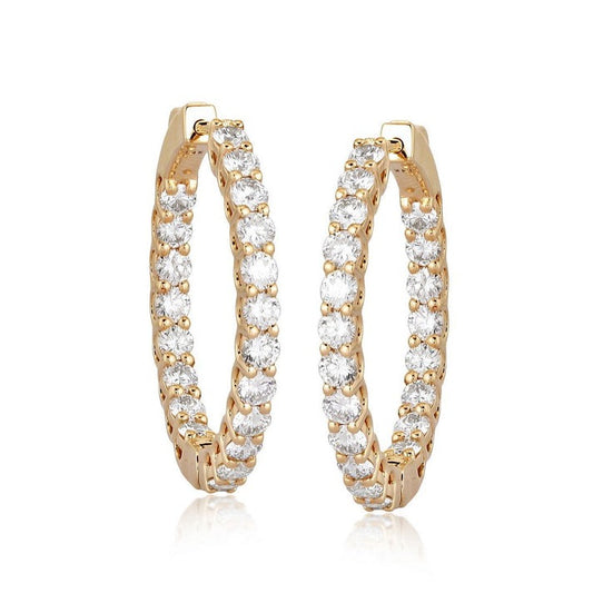 Baguette Round Diamond Hoop Earrings in 14K Yellow Gold