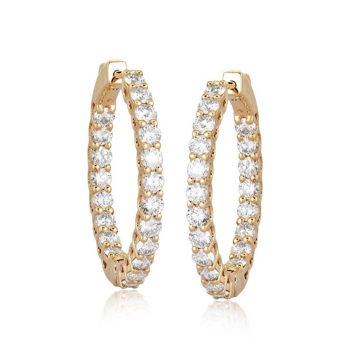 Baguette Round Diamond Hoop Earrings in 14K Yellow Gold