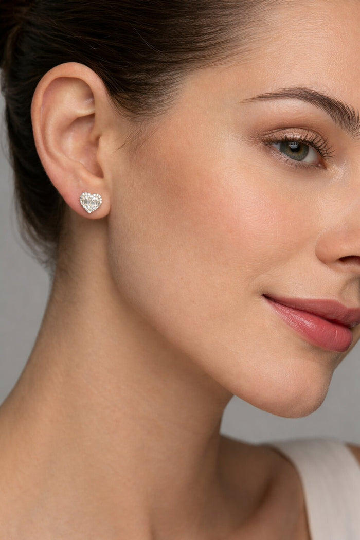 Pave Diamond Heart Stud Earrings in 14K Yellow Gold