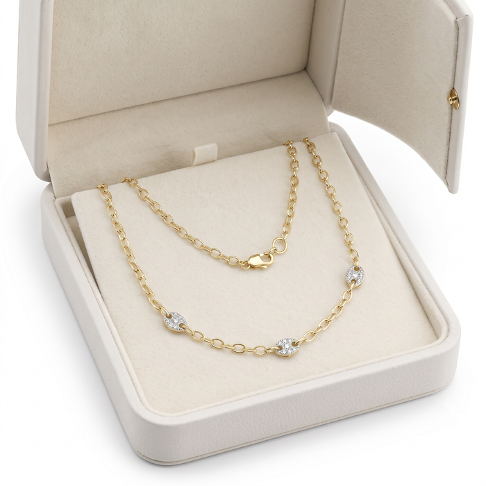 Three Grip 14K (or 18k upon request) Yellow Gold Diamond Link Necklace
