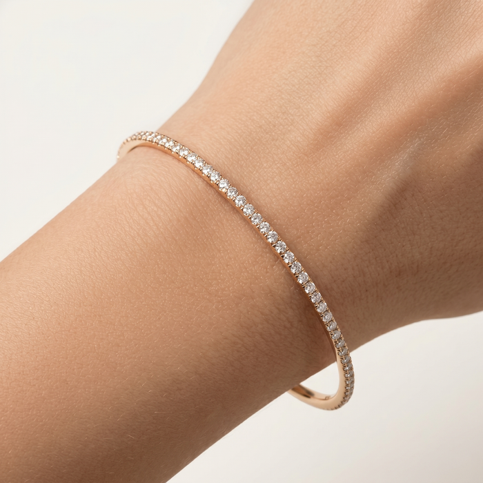 Ultra Thin Pave Diamond Bangle Bracelet in 14K Yellow Gold