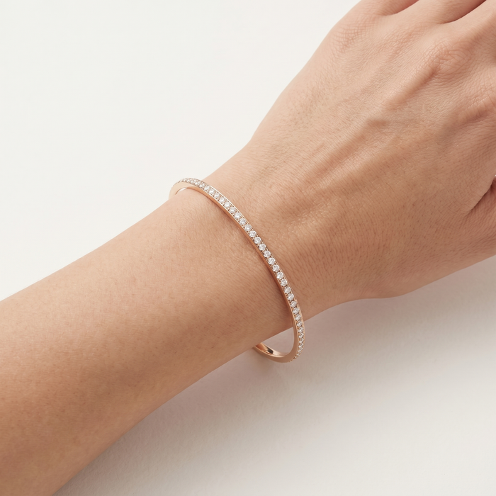 Ultra Thin Pave Diamond Bangle Bracelet in 14K Yellow Gold