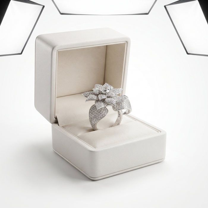 Double Finger Flower Diamond Ring in 18K White Gold
