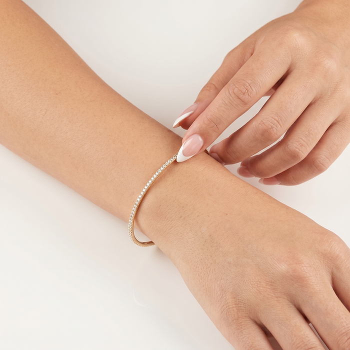 Ultra Thin Pave Diamond Bangle Bracelet in 14K Yellow Gold