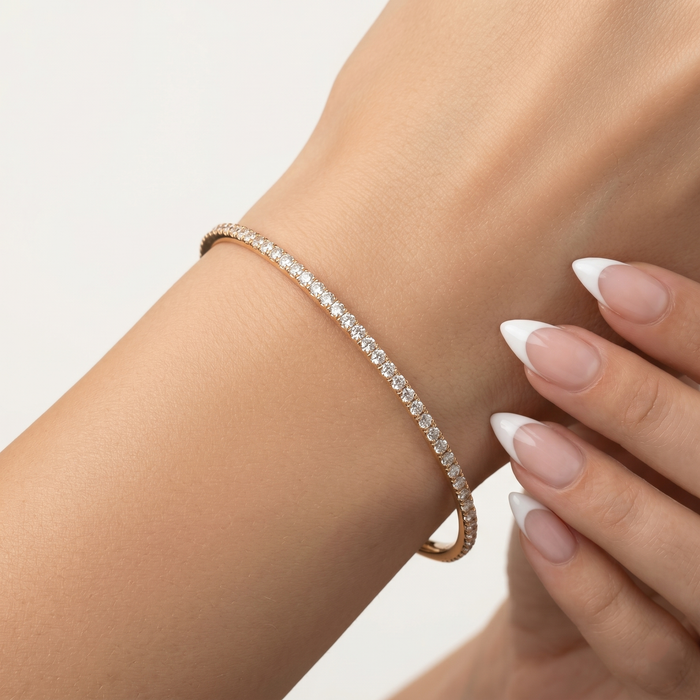 Ultra Thin Pave Diamond Bangle Bracelet in 14K Yellow Gold