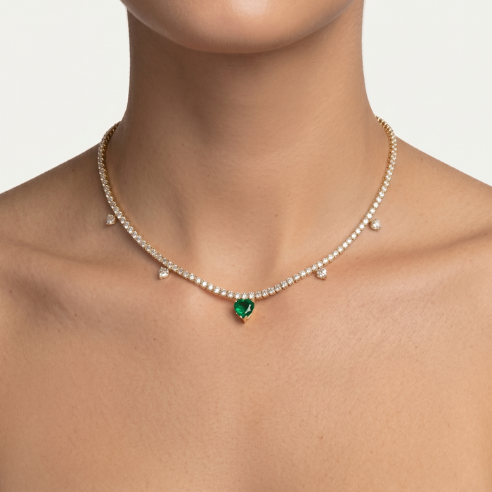 Heart Shape Station Necklace in 14K Yellow Gold