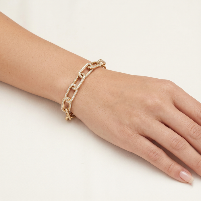 Radiant Lock Pave Toggle Chain Bracelet in 14K Gold